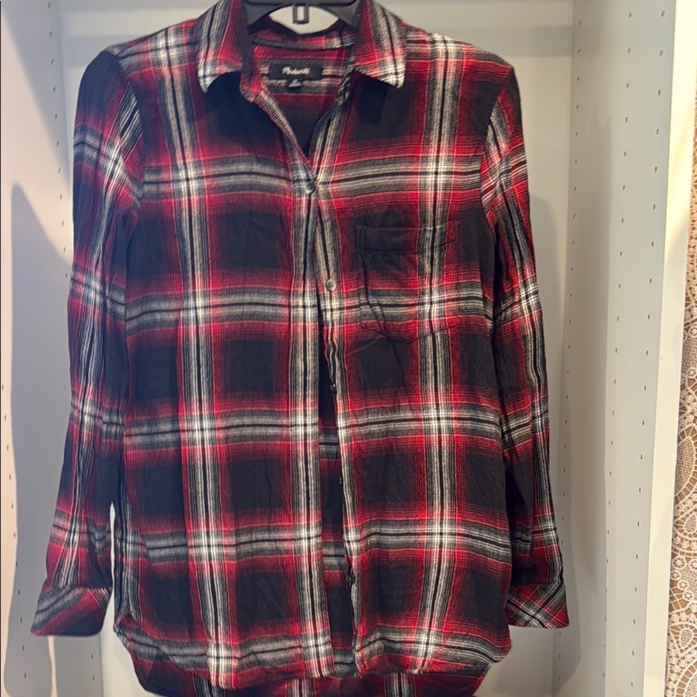 Madewell Red and Black Plaid Button Down Shirt